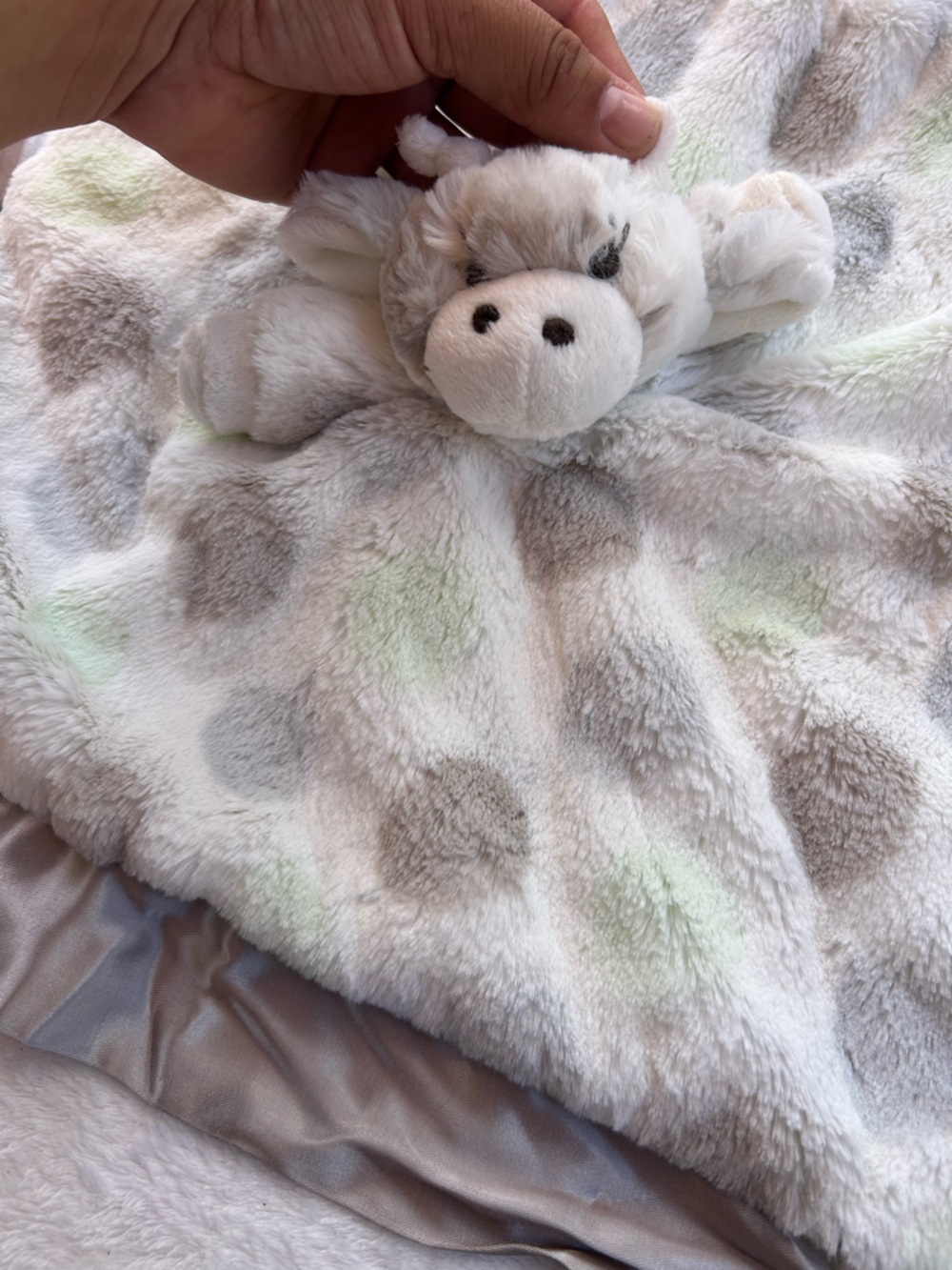Little Giraffe Gray and Pale Green Dot Plush Baby Blanket